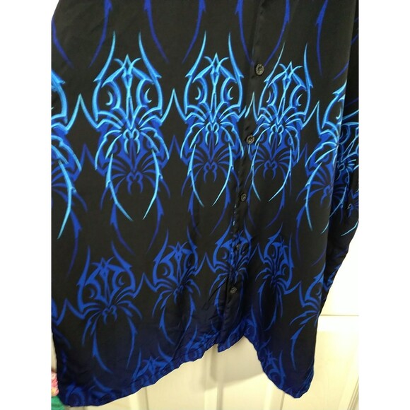 Authentic Shaolin Men's L Collared Button Shirt Blue Black Y2K Artsy - Picture 4 of 6